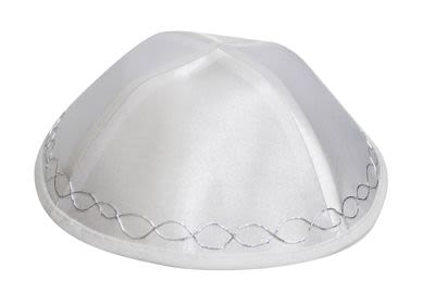 Kippa satin blanc, points blancs