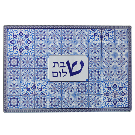 מגש חלה זכוכית גווני כחול תכלת לבן