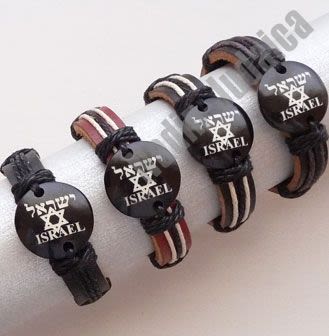 Imitation leather bracelet with Star of David and "Israel" inscription
