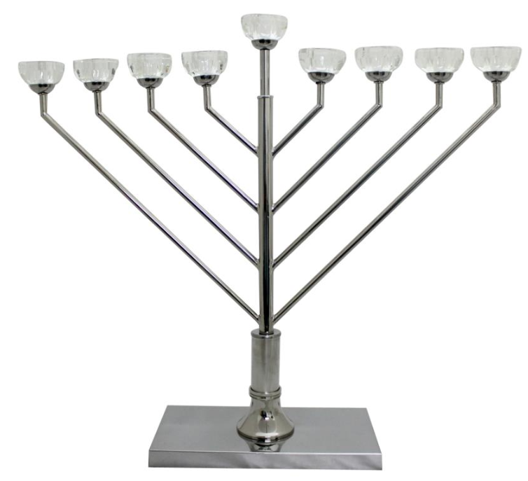 חנוכיה ענקית ממתכת חבד עם קריסטל בגובה 75 ס"מ