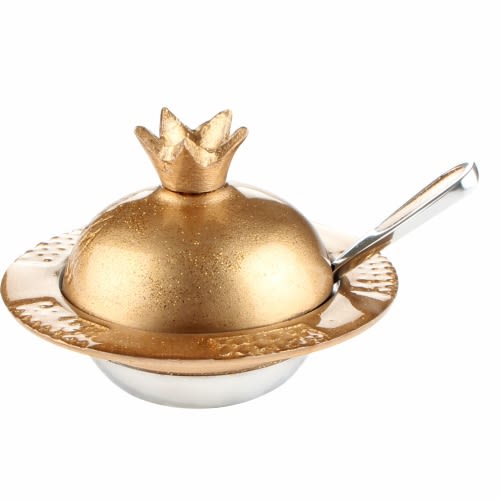 Exquisite Honey Dish in Form of Pomegranate with Spoon