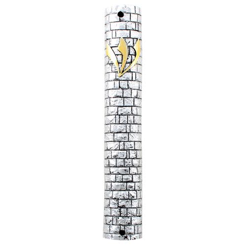 Silver-plated Mezuzah with Design of the "Western Wall"