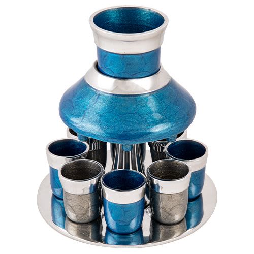 Aluminum Wine Dispenser in Blue-Silver Tones with 8 Glasses