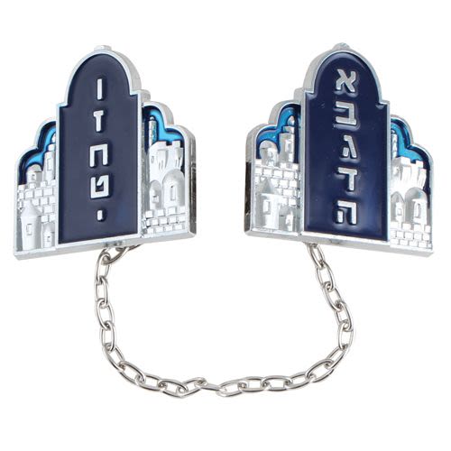Tallit Clips in Shape of Two Tablets in Blue-Colored Nickel
