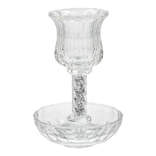 Crystal Kiddush Cup with Crushed "Silver" Shards in Stem