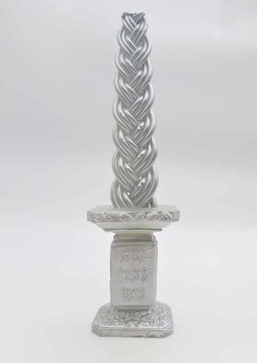 Decorative Silver Havdalah Candle with Silver-Colored Stand