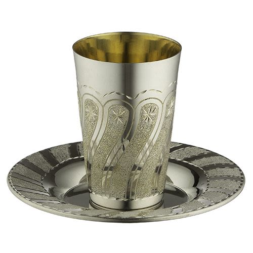 Decorative Kiddush Cup, 925 Pure Silver Plating, with Saucer