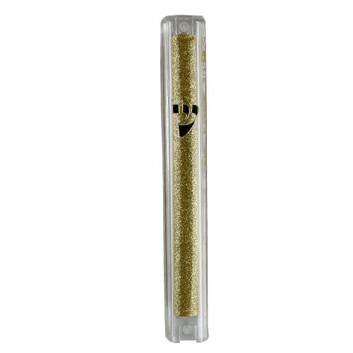Mezuzah from Transparent Plastic with Glittered Gold-Colored Interior