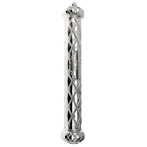 Mezuzah from Silver-Colored Plastic with Crown and Rectangular Designs