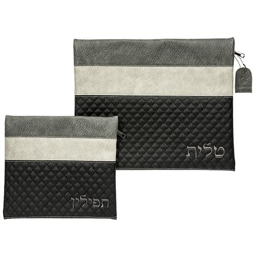 סט טלית תפילין דמוי עור עם ריקמה