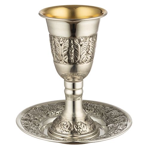 Kiddush Cup with Saucer - Silver-Plated with Pure Silver 925