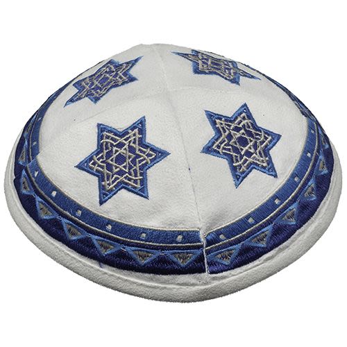 כיפה אולטרא סוויד לבן "מגני דוד עיטור"