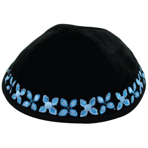Velvet Kippah with Colored Embroidery