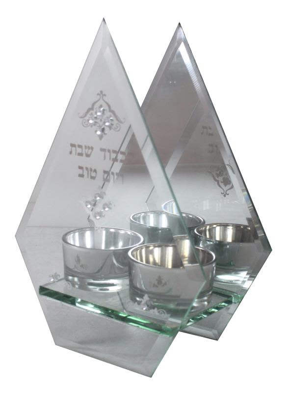 פמוטי זכוכית מראה עם שיבוצי אבנים