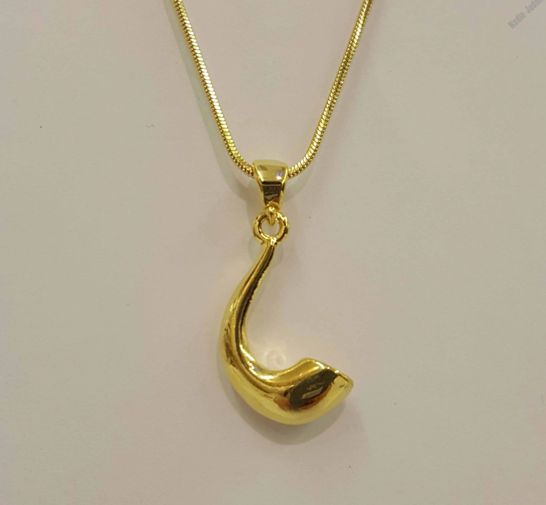 Necklace with Shiny, Gold-Colored Pendant in Shape of Shofar