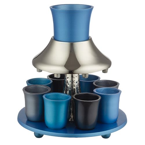 Aluminum Kiddush Cup with 8 Small Cups in Blue-Black Colors