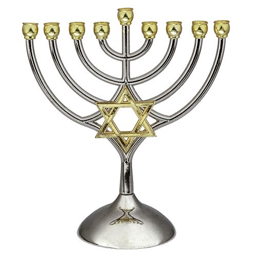 Chanukah Menorah - Silver-Colored Base with Star of David