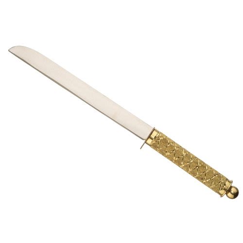 Knife for Cutting Challah - Gold-Colored Handle, Smooth Blade